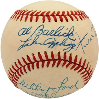 Hall Of Famer Autographed Baseball (7 signatures) With Willie Mays